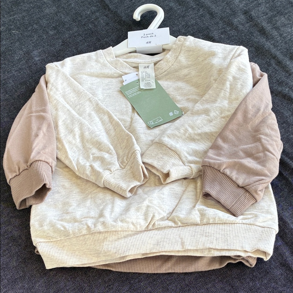 H&M Two-Tone Beige Body with Blush Pink Raglan Sleeve Crewneck Sweater